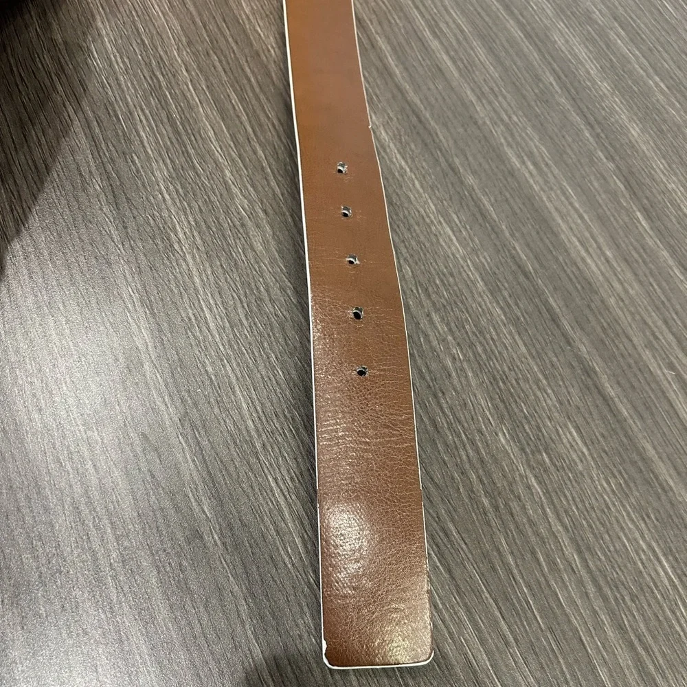 Michael Kors White and Brown Monogram Leather Gold Buckle Belt